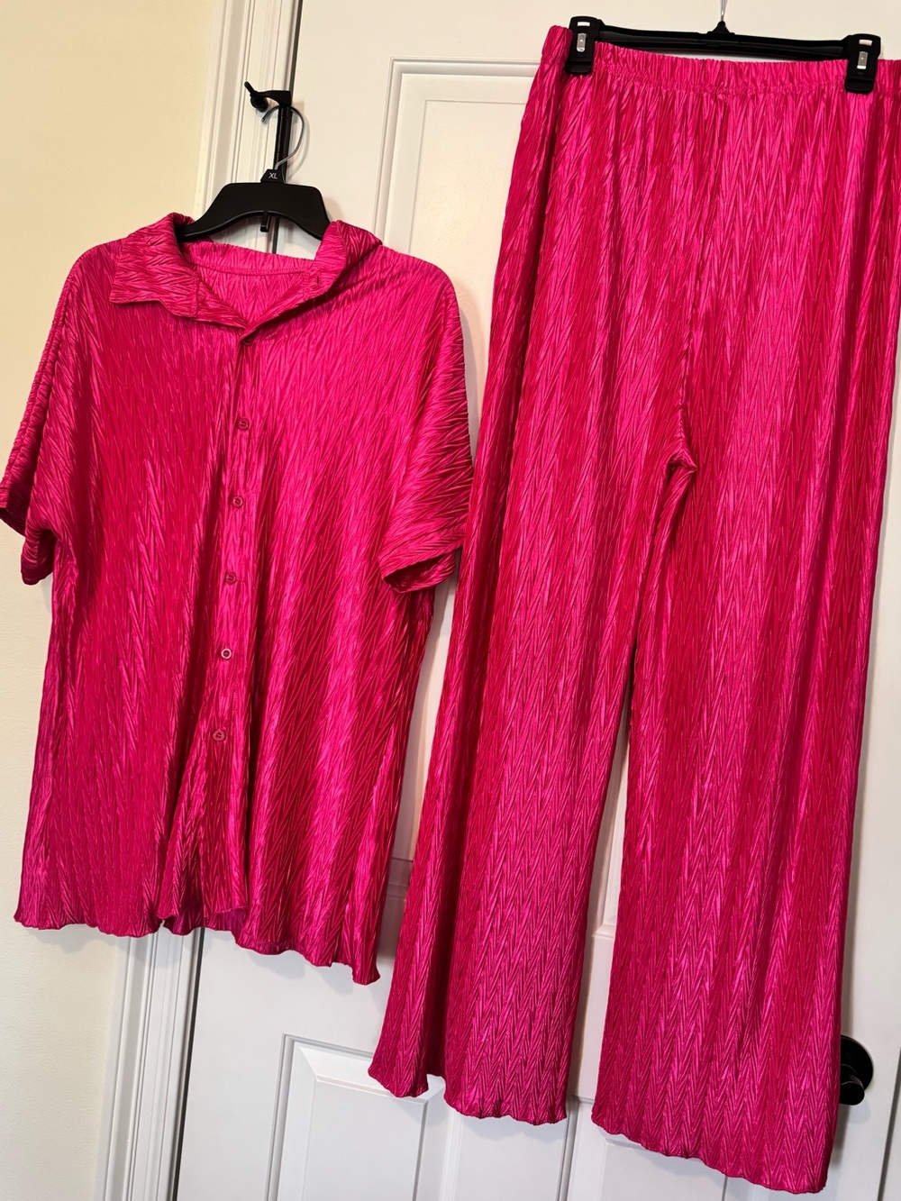 Vibrant Hot Pink Pleated Two-Piece Set